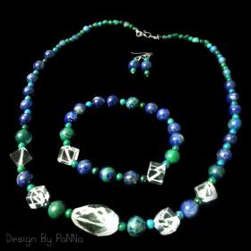 S3012 set เครื่องประดับ สร้อยคอข้อมือหินเคลียร์ ควอตซ์-หินลาพิสลาซูรี่-หินอซูไรต์ แถมต่างหูหินลาพีส 1 คู่