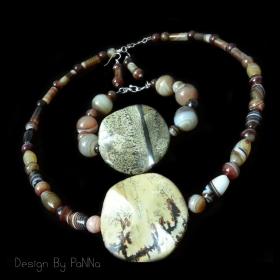 S3014 set เครื่องประดับ สร้อยคอข้อมือหินอาเกต-จี้หินพิคเจอร์แจสเปอร์ แถมต่างหูหินอาเกต 1 คู่