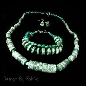 S3010 set เครื่องประดับ สร้อยคอข้อมือหินแจสเปอร์-หินเทอควอยซ์ แถมต่างหูหินแจสเปอร์-หินเทอควอยซ์ 1 คู่