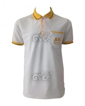 แบบเสื้อโปโล คอปกเหลือง สีขาว แขนจั้ม รหัสสินค้า polo-01