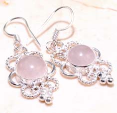 ขาย Natural Rose quartz .925 Silver Plated Earring 1037