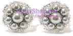 CS-116 grey ต่างหูหนีบ มุกสวารอฟสกี้สีเทาขอบเงิ