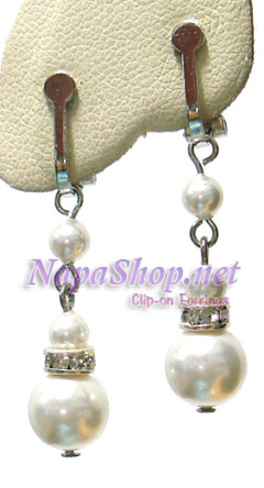 CS-061 ต่างหูหนีบ ห้อยมุกแก้วสวารอฟสกี้ ทรงน้ำเต้า