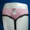 กางเกงในผู้หญิงเอวต่ำ สะโพก size 31-35 นิ้ว ผ้ายืดลายจุดประดับลูกไม้ค่ะ - สีชมพู