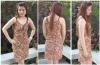 ขาย :: เดรสสายเดี่ยว ผ้ายืดได้เข้ารูป สีน้ำตาลลายดอกไม้