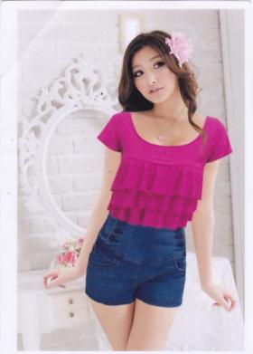 เสื้อแขนสั้นตัวสั้น  แต่งระบาย ผ้านิ่มใส่สบายมากๆ ค่ะ