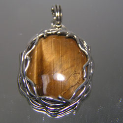 จี้ไทเกอร์อายแท้ ตัวเรือนเงินแท้ 925 STERLING SILVER PENDENT WITH NATURAL TIGER EYEสวยๆ 