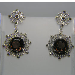 ต่างหูสโมคกี้ควอทซ์แท้ ตัวเรือนเงินแท้ 925 STERLING SILVER EARRINGS WITH NATURAL SMOKY