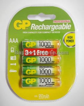 ถ่านชาร์จ U4 AAA 1000 mAh (แพ็ค 4 ก้อน) GP 100AAAHC