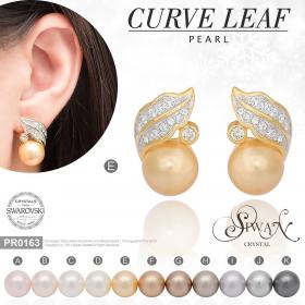ต่างหุคริสตัล Swarovski Curve Leaf Pearl by Siwan Crystal