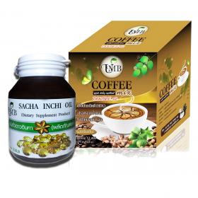 UMB Sacha Inchi Soft Gel Oil + Coffee Mix Double x2 น้ำมันถั่วดาวอินคา (แบบซอฟเจล 60 เม็ด) + กาแฟถั่วดาวอินคา รสเข้มข้น