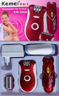 เครื่องกำจัดขน kemei 3in1 ถอนและโกนในเครื่องเดียวแถมเครื่องถอนเล็ก