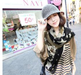 ผ้าพันคอลายดาว สีน้ำตาล สวยค่ะ  รหัส 062