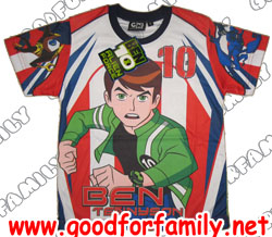 เสื้อคอกลม ผ้ามัน Ben10 Alien Force ภาค 2 สีขาว คอสีน้ำเงิน เบนเทน เบ็นเท็น เสื้อยืด เสื้อแขนสั้น เสื้อผ้าเด็ก การ์ตูน รหัส rndben096