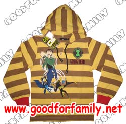 เสื้อมีฮู้ด ผ้า Cotton ลายทาง Ben10 Alien Force ภาค 2 สีเหลือง-น้ำตาล กรุ๊ปเล็ก ภาค 2 เบนเทน เบ็นเท็น เสื้อผ้าเด็ก เสื้อกันหนาว รหัส hodben001_XL