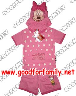 ชุดแฟนซี เสื้อ-กางเกง-ฮู้ด แขนสั้น-ขาสั้น Minnie Mouse สีชมพู เสื้อการ์ตูน ดิสนีย์ Disney มินนี่เม้าส์ เสื้อยืด เสื้อผ้าเด็ก hood  แต่งแฟนซี รหัส fcycarmin001