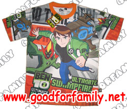 เสื้อคอกลม ผ้ามัน Ben10 Ultimate Alien ภาค 3 สีส้ม เสื้อเด็กอ้วน เบนเทน เบ็นเท็น เสื้อยืด เสื้อแขนสั้น เสื้อผ้าเด็ก การ์ตูน รหัส rndben102_F,FF