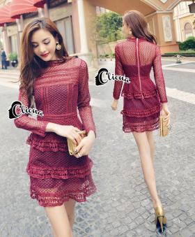 Cliona made' Smini dress ลูกไม้แน่นๆ  สีแดงเลือดหมู  งานสวย cutting เป๊ะ