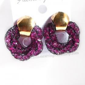 ต่างหูแฟชั่นคริสตัลชมพูอมม่วง