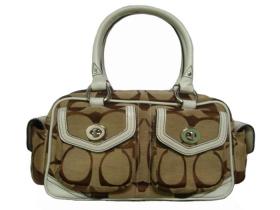 Authentic COACH Signature Khaki white Pocket Turn lock Handbag 1445