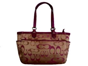 Authentic COACH Khaki Purple LARGE Optic Signature East West GALLERY Tote Bag F20444