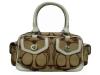 Authentic COACH Signature Khaki white Pocket Turn lock Handbag 1445