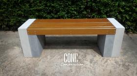 ม้านั่งสนาม ไม้ไฟเบอร์ซีเมนต์ สีไม้สัก รุ่น Two-Tone