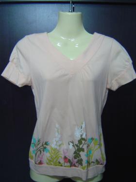 เสื้อยืด คอวี สีโอรส มือ 2