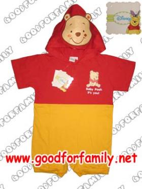 ชุดหมี หมีพูห์ bodysuit Pool Bear Disney ดิสนีย์ มีฮู้ด hood สีแดง-เหลือง บอดี้สูท แขนสั้น ชุดแฟนซี fancy  แต่งแฟนซี เสื้อการ์ตูน เสื้อผ้าเด็ก รหัส fcycar028