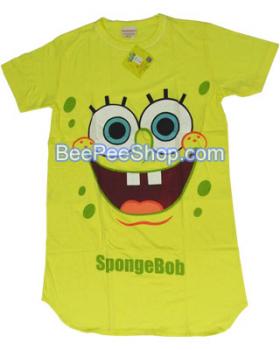ชุดนอนแซกคอกลม แขนสั้น ลายการ์ตูนสปองบ๊อบ SpongeBob สีเหลือง ไซส์F