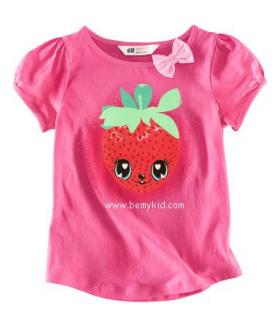 H&M เสื้อยืด - สกรีนกากเพชร strawberry ไซส์ 2-4,4-6 ของแท้จากอังกฤษ