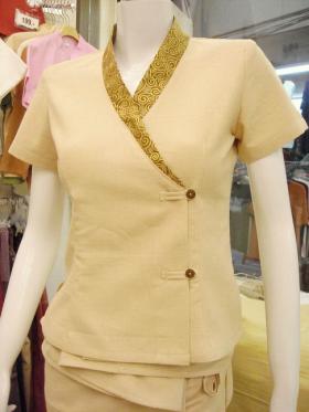 122C-A Size 2XL ชุดสปาไทย สปายูนิฟอร์ม เสื้อสปา ผ้าไทย ฝ้าย 100% สีเปลือกไม้ Spa Uniform 100% cotton