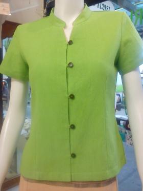 116G Size M ชุดสปาไทย สปายูนิฟอร์ม เสื้อสปา ผ้าไทย ฝ้าย 100% สีเขียว Spa Uniform 100% cotton