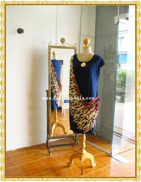 Chain Print Drape Dress DR1285 เดรสพิมพ์ลายโซ่สีน้ำเงิน