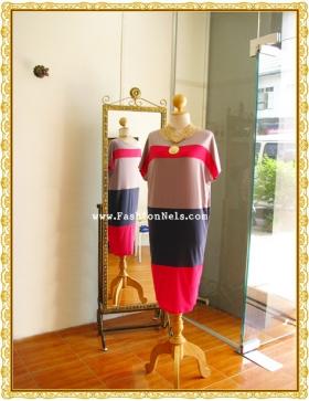 Contrast Stripe Grey Dress DR1278 เดรสผ้าต่อสีเทา