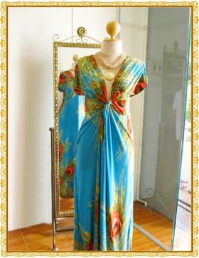Butterfly Peacock Maxi Dress DR1272 เดรสปีกผีเสื้้อหางนกยูง