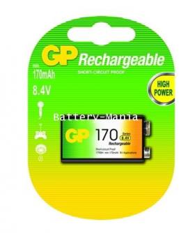 ถ่านชาร์จ U1 9V 170 mAh (แพ็ค 1 ก้อน) GP 17R8H ของแท้ พลังเต็มเปี่ยม