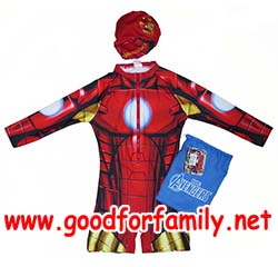 ชุดว่ายน้ำเด็ก Body Suit แขนยาว Avenger Iron Man สีแดง บอดี้สูท อเวนเจอร์ ไอรอนแมน หมวกว่ายน้ำ เสื้อผ้าเด็ก รหัส swmave008