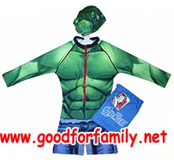 ชุดว่ายน้ำเด็ก Body Suit แขนยาว Avenger Hulk สีเขียว พร้อมส่ง บอดี้สูท อเวนเจอร์ ฮัก หมวกว่ายน้ำ เสื้อผ้าเด็ก รหัส swmave010