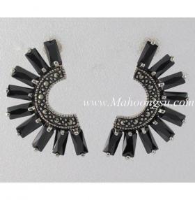 ต่างหูเงินแท้ 925 ทรงแฉกเสี้ยวประจันทร์ ประดับมาร์คาไซท์ (Marcasite)