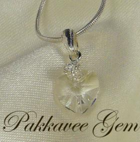จี้เงินแท้ฝังคริสตัลรูปหัวใจตะขอกุหลาบ / Lovely silver 952 + crystal pendant pakkavee gem
