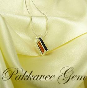 จี้เงินแท้ 952 ฝังอัมพันเหลี่ยม / silver 952 with amber pendant pakkavee gem