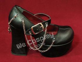 รองเท้าโกธิคโลลิต้าพั้งค์ (Gothic Lolita Punk Shoes) สีดำ ประดับด้วยสายโซ่และจี้หัวกะโหลก จาก Body Line ญี่ปุ่น