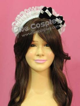 ที่คาดผมเมดสีขาว ติดโบว์ลูกไม้สีขาวดำ (Ribbon Gothic Lolita Maid Headband) สำหรับประดับศีรษะคู่กับชุดเมด