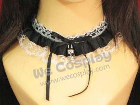 Gothic Lolita Choker & Bracelet Set (เซ็ตโชคเกอร์+สร้อยข้อมือโกธิคโลลิต้า) สีขาวดำ ประดับด้วยจี้กะโหลก สำหรับประดับคู่กับชุดโกธิคโลลิต้า