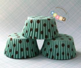 ถ้วยกระดาษ  Dot Aqua Blue and Brown Baking Cups