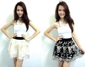 กระโปรงผ้าลูกไม้ปักลาย