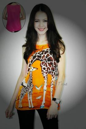 เสื้อแขนกุดพิมพ์ลายยีราฟ งานคัตติ้งเนียบเทียบงานแบรนด์เนม >>>> ขายแล้วค่ะ  