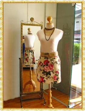 Rose A Shape Skirt SK1266 กระโปรงทรงเอลายกุหลาบ
