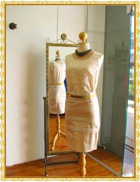 Cream Pencil Skirt SK1269 กระโปรงทรงตรงสีครีม